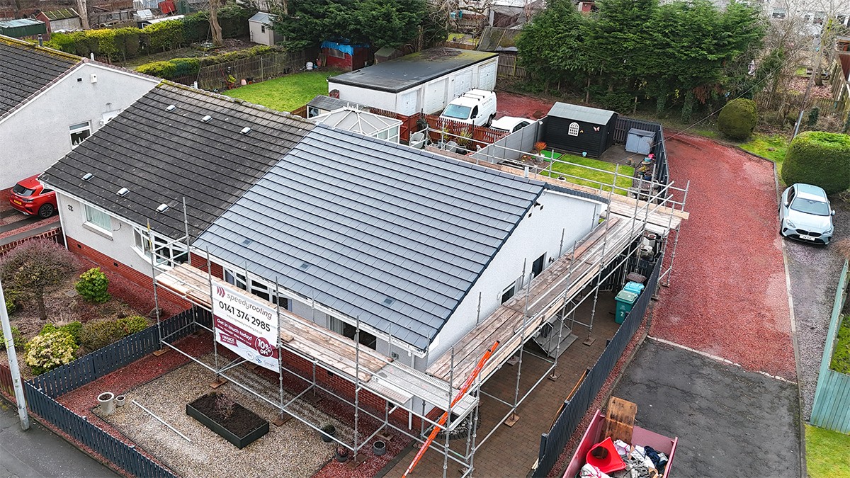 Complete roof replacement with scaffold access